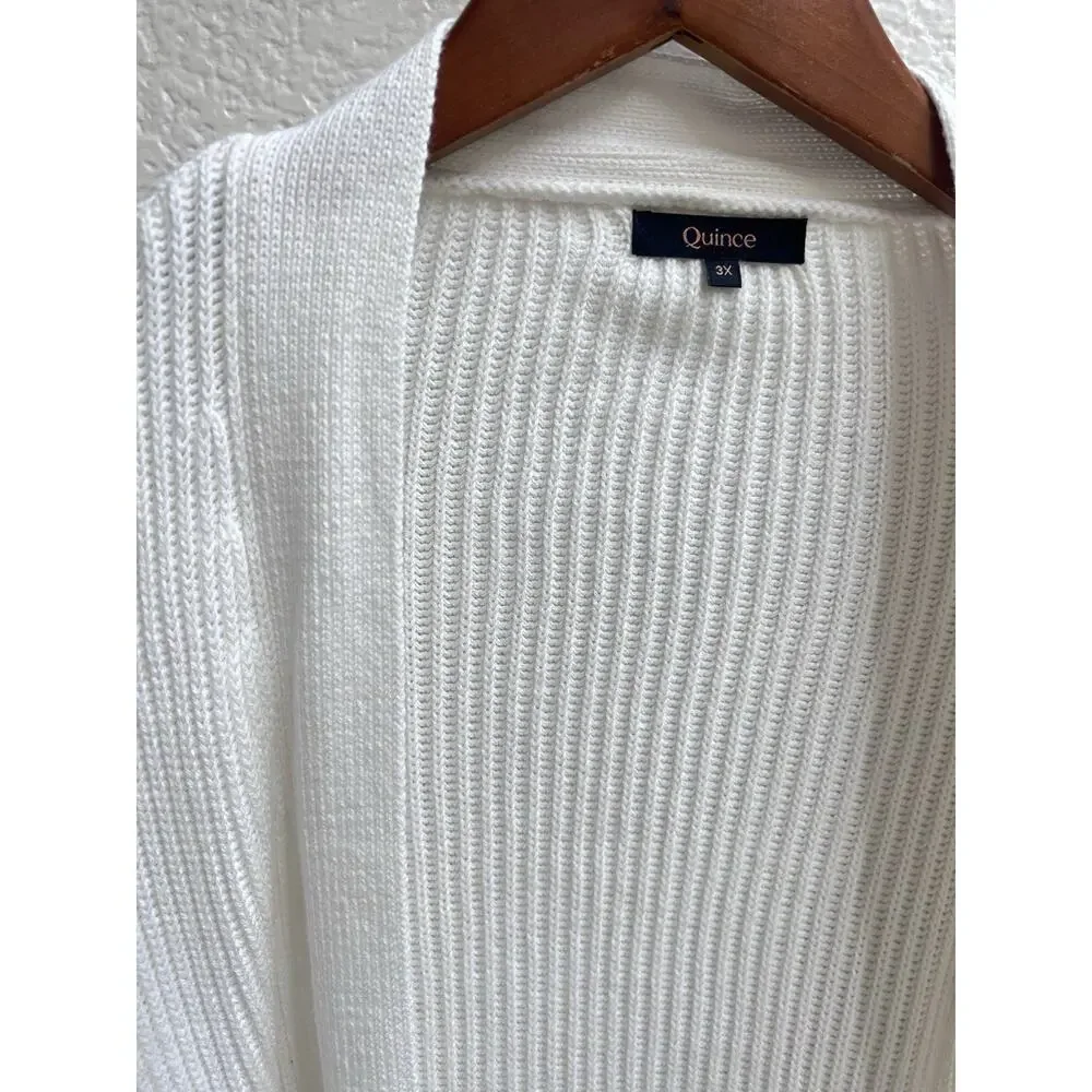 Quince Women Plus Sz 3X 100% Organic Cotton Oversized Open Cardigan Ivory Cream